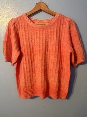 FRNCH Coral Ribbed Short-Sleeve Crewneck Sweater